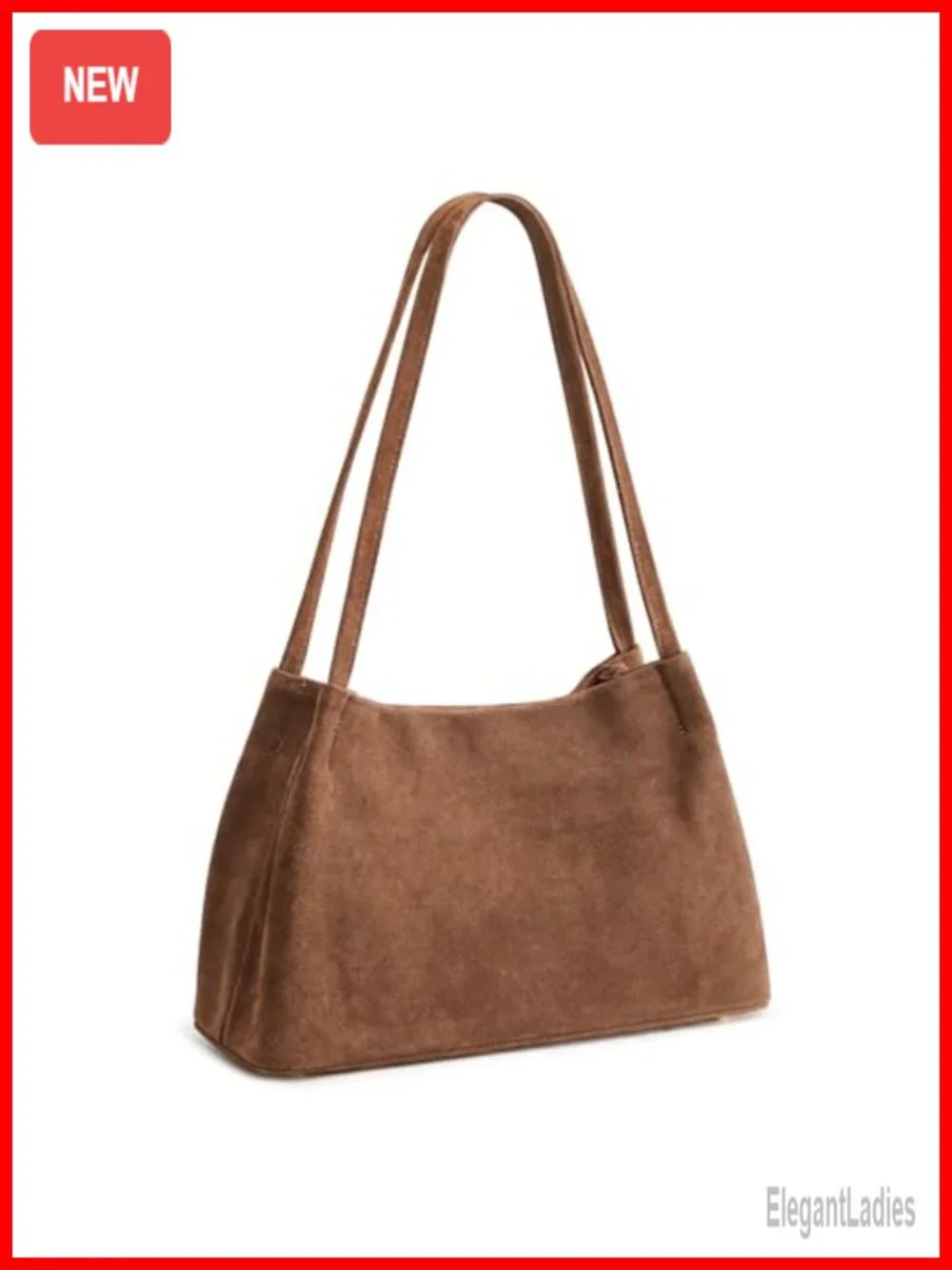 Genuine Suede Leather Hobo Shoulder Bag with Magnetic Snap Closure